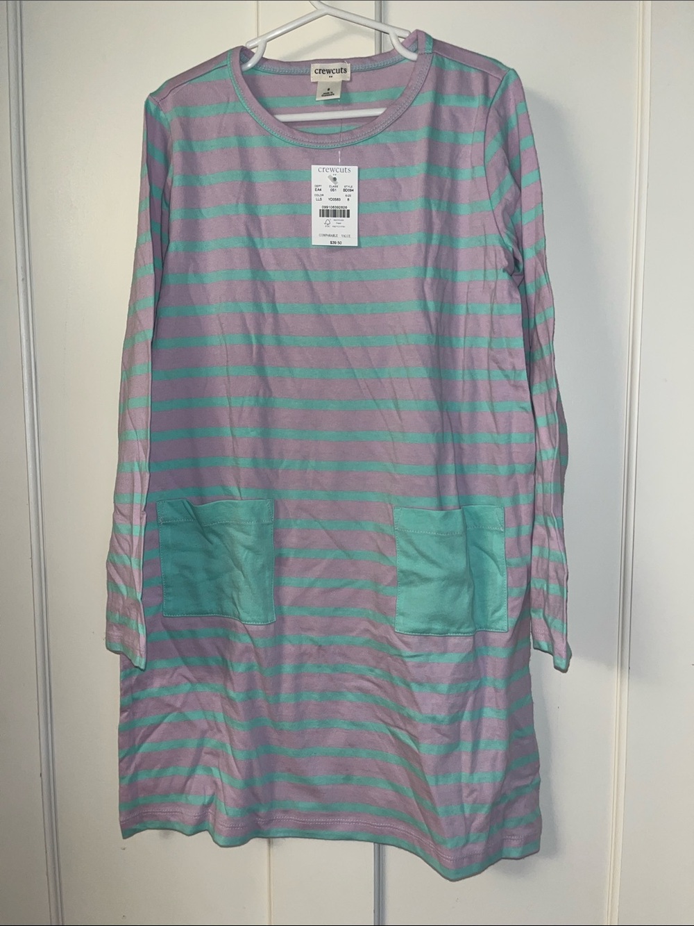 Crewcuts Mint and Lavender Striped Long-Sleeve Pocket Dress